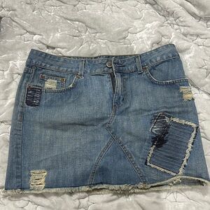 Lux Distressed Blue Denim Mini Skirt